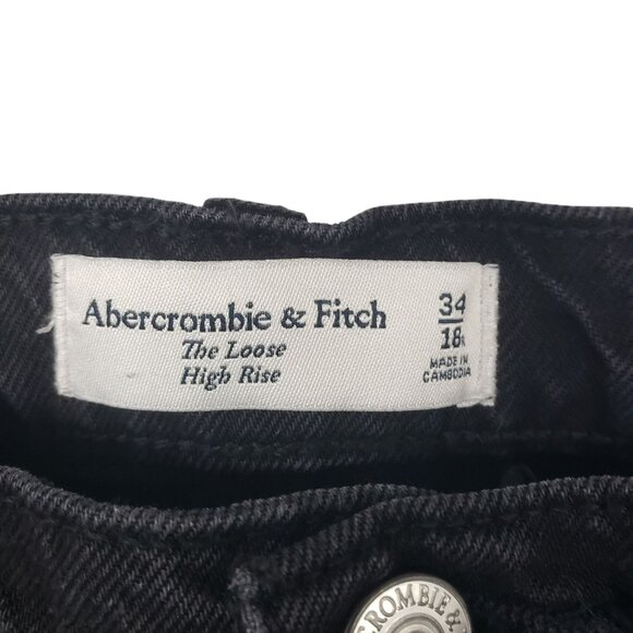 Abercrombie & Fitch Loose High Rise Black Jeans Womens 34 18 - Picture 7 of 10